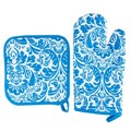 Hastings Home Oven Mitt And Pot Holder Set, Quilted And Flame And Heat Resistant By Hastings Home (Blue) 549937FDG
